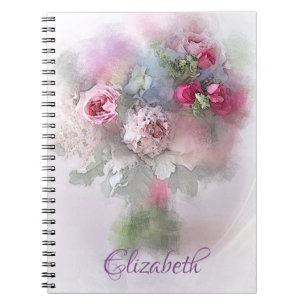 Caderno Espiral Flores Modernas de Pintura de Óleo Criativo Elegan