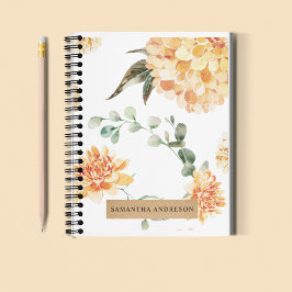Caderno Espiral Flores Modernas - Presente Personalizado Amarelo e