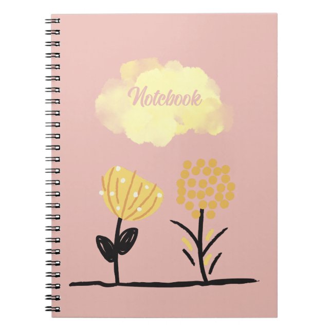 Caderno Espiral Flores Negras Amarelas Poster Spiral (Frente)