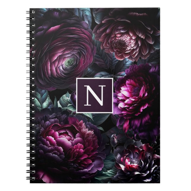 Caderno Espiral Flores Negras Ousadas e Temperamentais Jardim Flor (Frente)