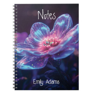 Caderno Espiral Flores Neon Brilhantes - Florestas Cosmicas Encant