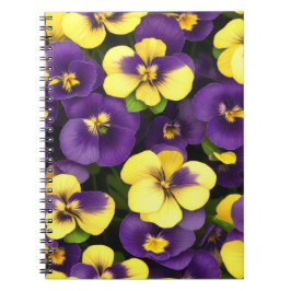 Caderno Espiral Flores Pansy Amarelas e Púrpuras