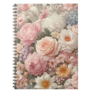 Caderno Espiral Flores Pastel Floral Rosa Estilo Xadrez