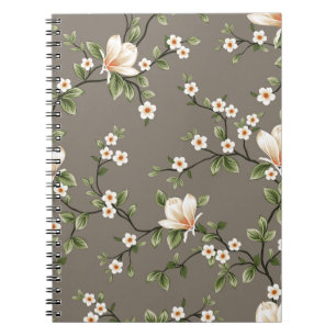 Caderno Espiral flores pequenas amassadas com folhas verdes padrão