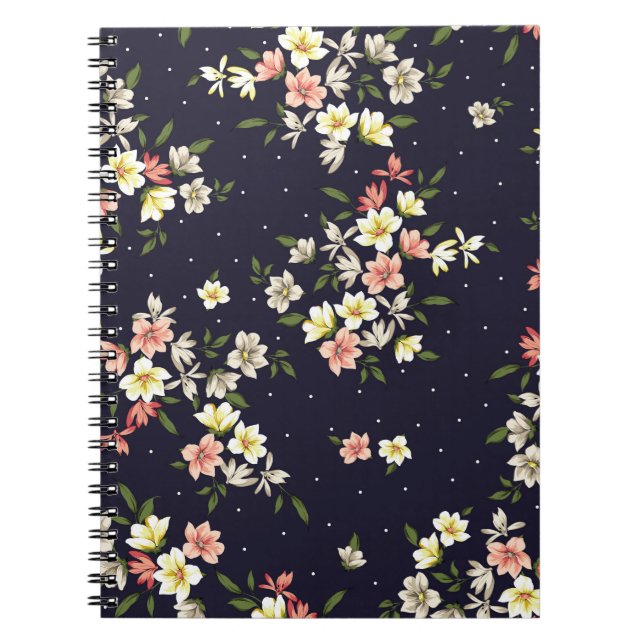 Caderno Espiral flores pequenas, cor-de-rosa, amarelas e castanhas (Frente)