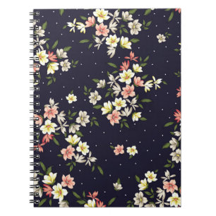 Caderno Espiral flores pequenas, cor-de-rosa, amarelas e castanhas