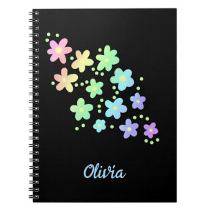 Caderno Espiral Flores personalizadas do arco-íris no notebook pre
