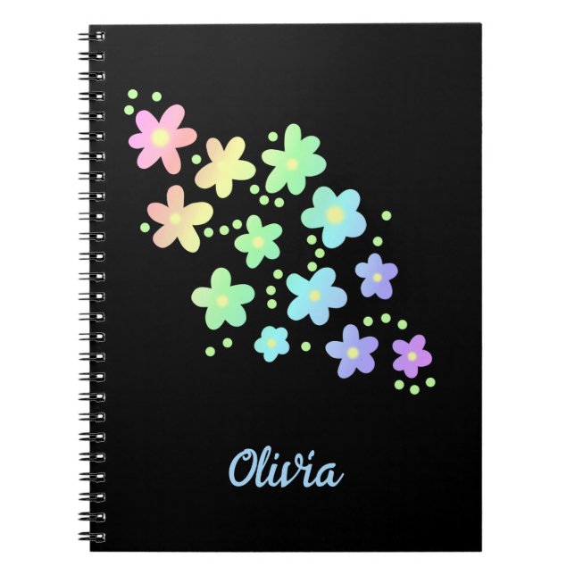 Caderno Espiral Flores personalizadas do arco-íris no notebook pre (Frente)