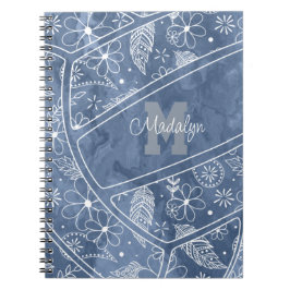 Caderno Espiral flores plenas padrão de voleibol azul