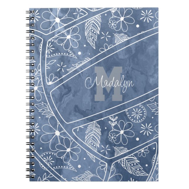 Caderno Espiral flores plenas padrão de voleibol azul (Frente)