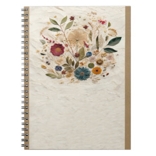 Caderno Espiral Flores Pressionadas Jardim Caprichoso Boêmio