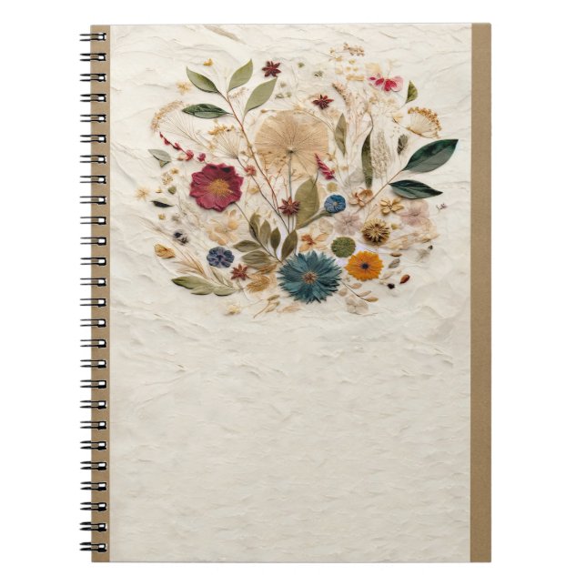 Caderno Espiral Flores Pressionadas Jardim Caprichoso Boêmio (Frente)