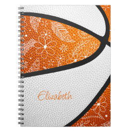 Caderno Espiral flores rabiscadas laranja branco boho basquete