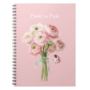 Caderno Espiral Flores Ranunculus Rosa Bege Joaninha