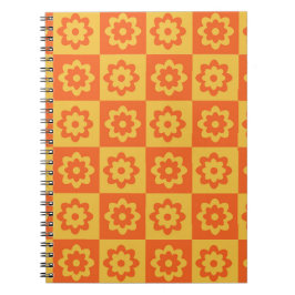 Caderno Espiral Flores Retro Hippie em Xadrez Amarelo Laranja