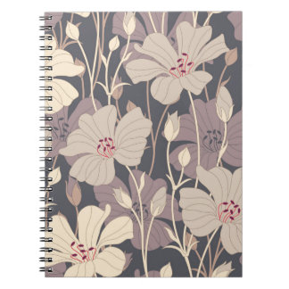 Caderno Espiral flores retrógradas sobre fundo escuro em pat sem c