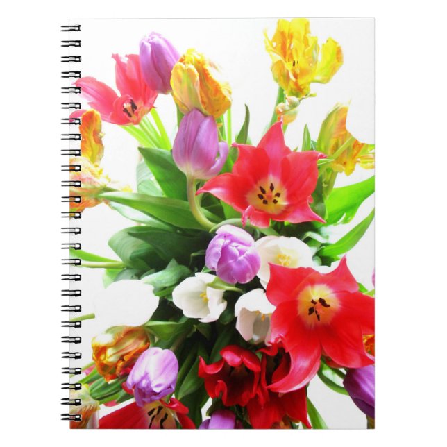 Caderno Espiral Flores românticas das tulipas do primavera (Frente)