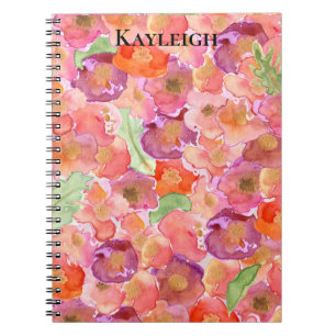 Caderno Espiral Flores Rosa abstrato púrpura