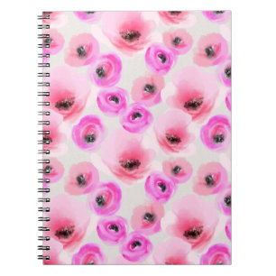 Caderno Espiral Flores Rosa Aquarela Arte Digital