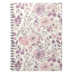 Caderno Espiral Flores Rosa Bege Roxo