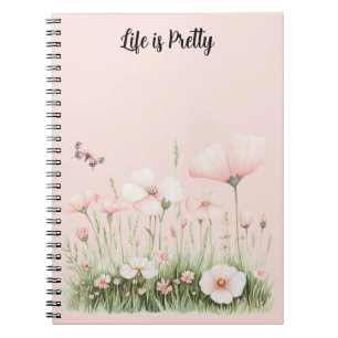 Caderno Espiral Flores Rosa Borboleta Beijo