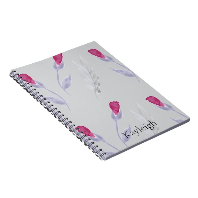 Caderno Espiral Flores Rosa de cinza (Lado Direito)