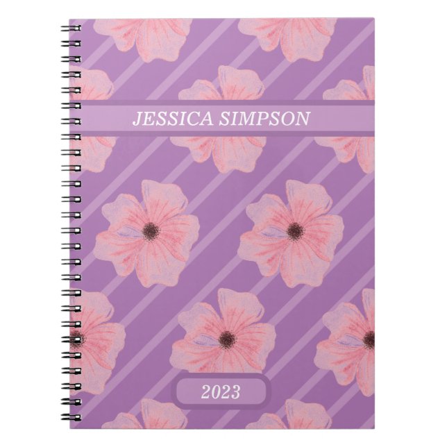 Caderno Espiral Flores Rosa E Blocos De Notebook Personalizado (Frente)