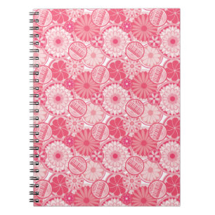 Caderno Espiral Flores rosa e Pianos