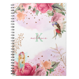Caderno Espiral Flores Rosa E Professores De Fadas