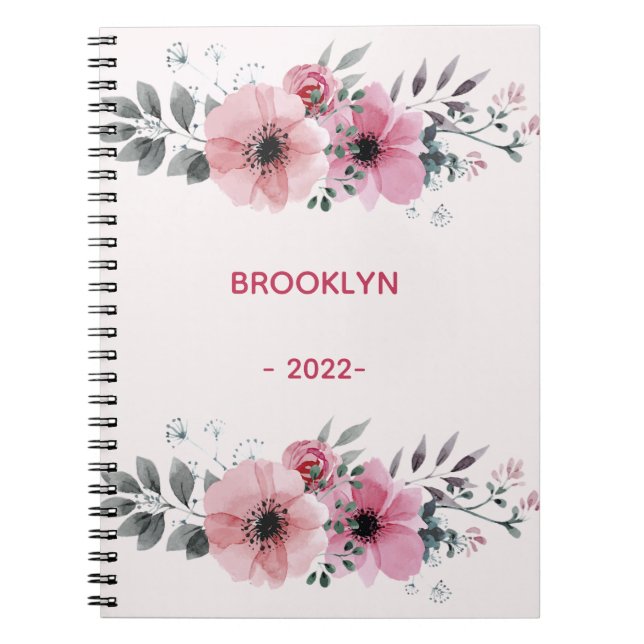 Caderno Espiral Flores Rosa Modernas (Frente)
