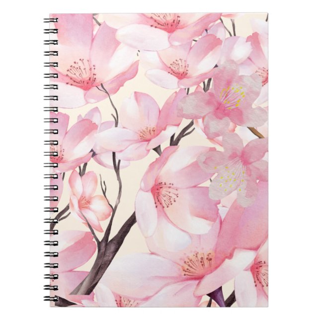 Caderno Espiral Flores Rosa-Rosa, Aestésica Sakura, Flores Rosa-Fl (Frente)