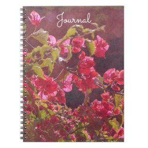 Caderno Espiral Flores Rosa Vermelhas no Notebook com Diário Sunsh