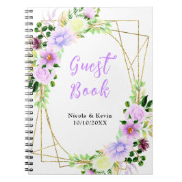 Caderno Espiral Flores Roxas de Primavera com Folhagem
