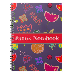 Caderno Espiral Flores roxas e rosadas modernas e artísticas