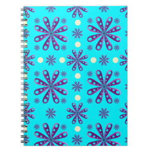 Caderno Espiral Flores Roxas Retro em Fundo Azul