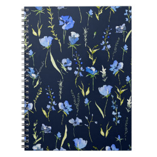 Caderno Espiral Flores Rusticas Azuis: Ilustração Botânica.