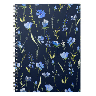 Caderno Espiral Flores Rusticas Azuis: Ilustração Botânica.