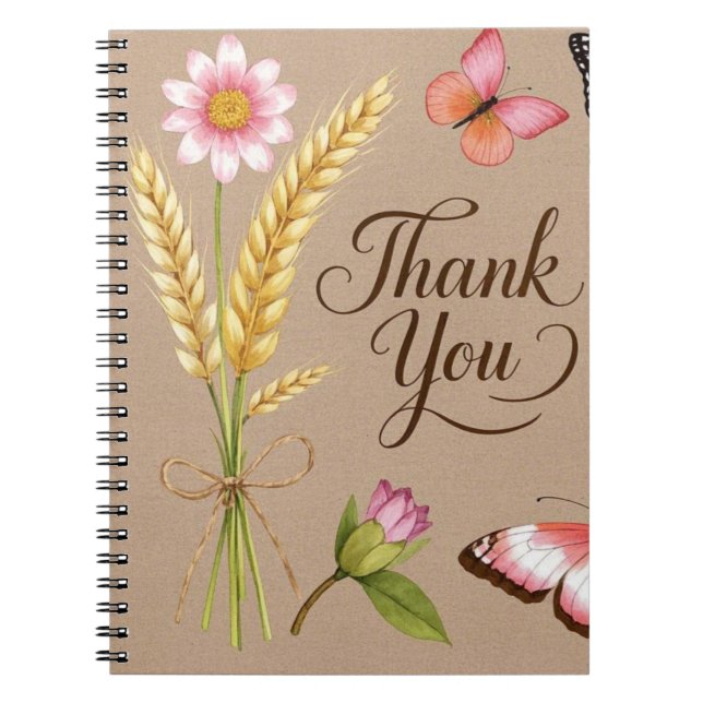 Caderno Espiral Flores selvagens boêmicas, borboletas, pedúnculos  (Frente)