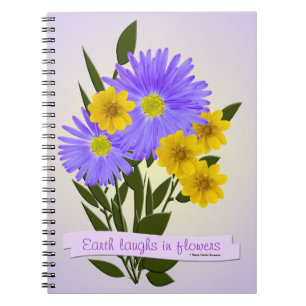 Caderno Espiral Flores selvagens roxas e amarelas personalizadas