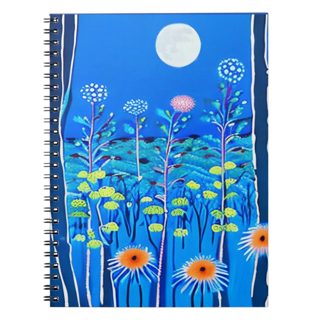 Caderno Espiral Flores selvagens sob lua cheia (Frente)