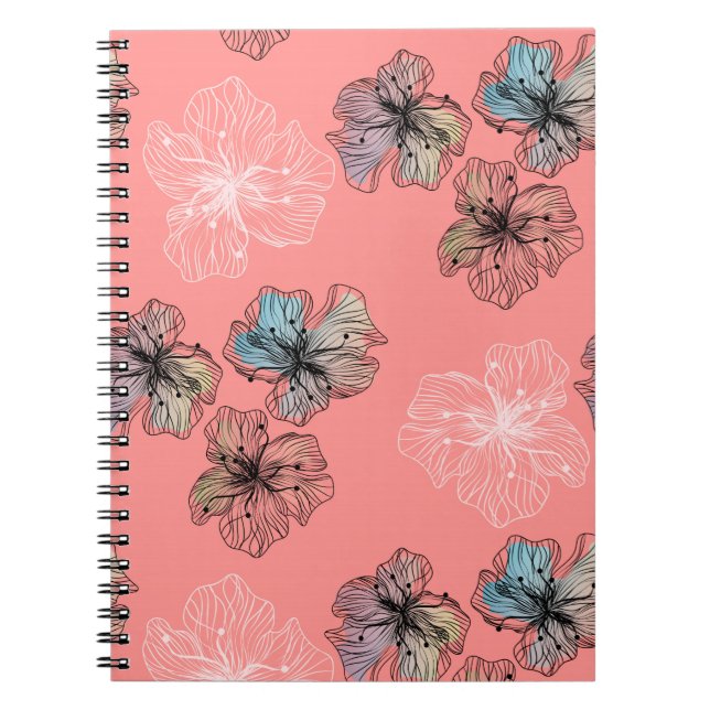 Caderno Espiral Flores sem esboços, flores abstrato modernas (Frente)