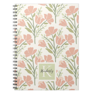 Caderno Espiral Flores Serenas Neutras Monogramadas