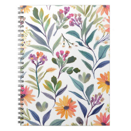 Caderno Espiral Flores Silvestres Coloridas | Aquarela Floral Boni