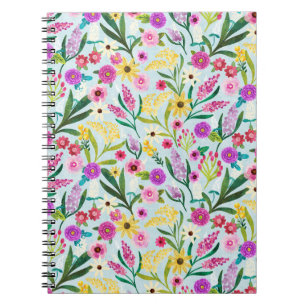 Caderno Espiral Flores silvestres roxas e amarelas de Verão