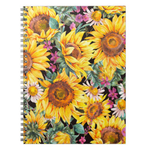 Caderno Espiral Flores solares de aquarelas e vindimas de verão, p