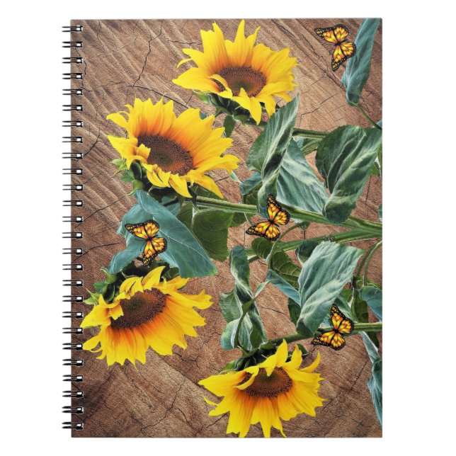 Caderno Espiral Flores suntuosas Borboletas Conselho de celeiro ru (Frente)