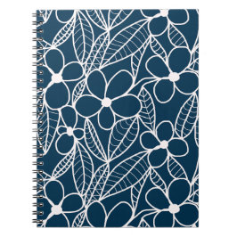 Caderno Espiral Flores Tropicais Azuis Escuros e Brancos