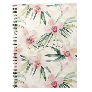 Caderno Espiral Flores Tropicais de Orquídeas bonito Rosa