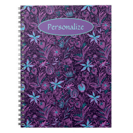 Caderno Espiral Flores Tropicais Roxas e Turquesa Verão Personaliz