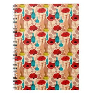 Caderno Espiral Flores, vasos e padrões de garrafas